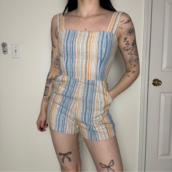 Reformation Striped Square Neckline Romper XS - Picture 2 of 5